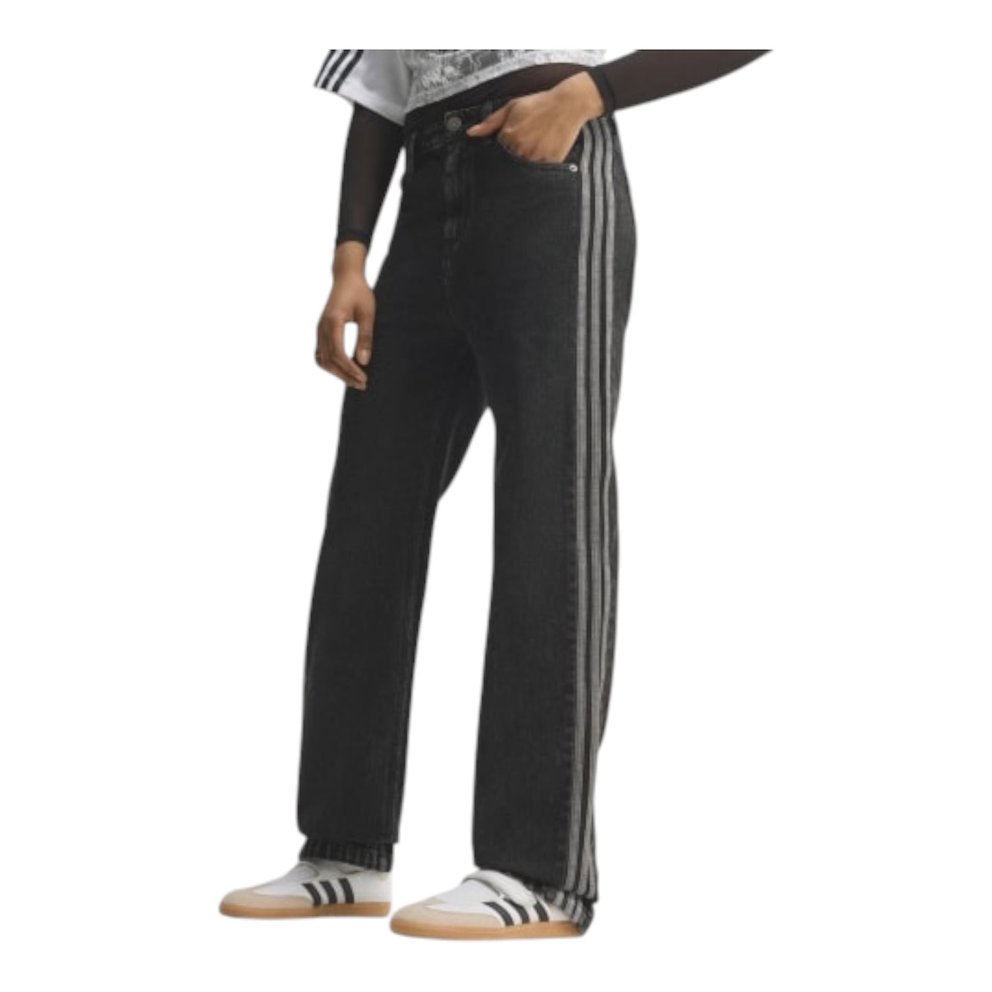 PANTALONI Adidas IN DENIM FIREBIRD MID RISE STRAIGHT. Black - Pantaloni - adidas