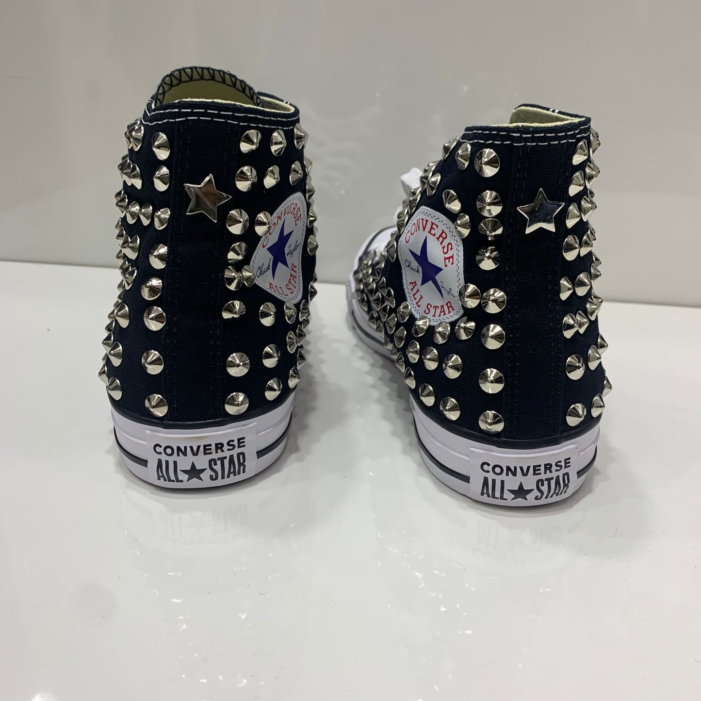 Converse Nere Alte all star con Borchie Argento NO logo Stella