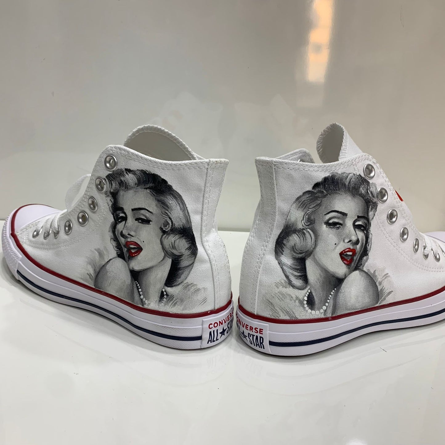 Converse All Star Bianche Alte personalizzate Disegnate Marilyn Monroe