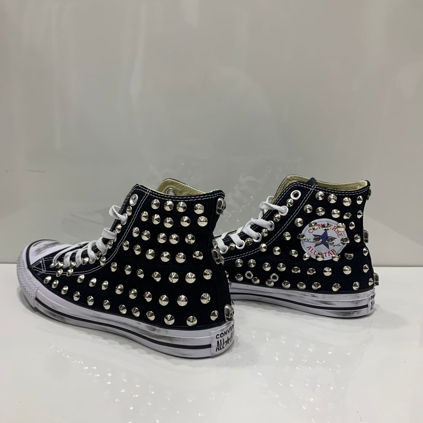 Converse Nere Alte All Star personalizzate con Borchie Argento effetto sporco