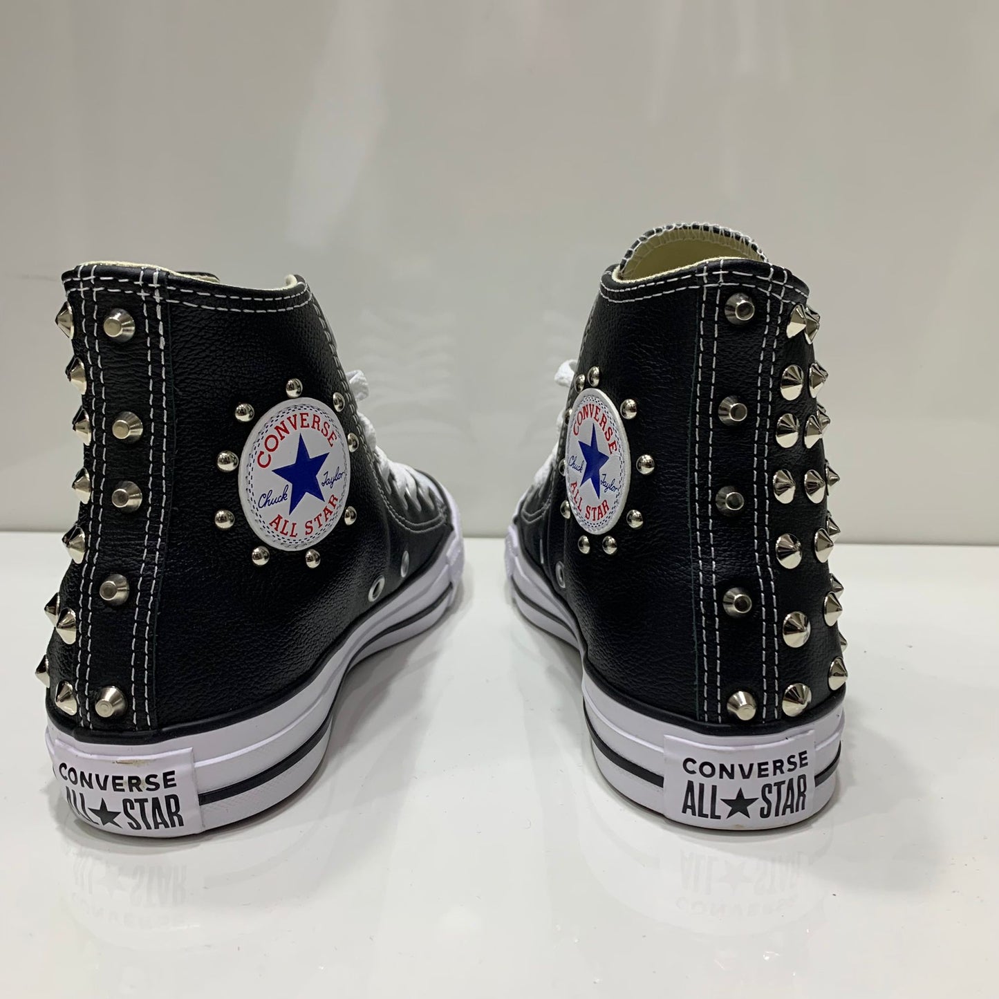 Converse Nere Alte All Star in Pelle con Borchie Argento