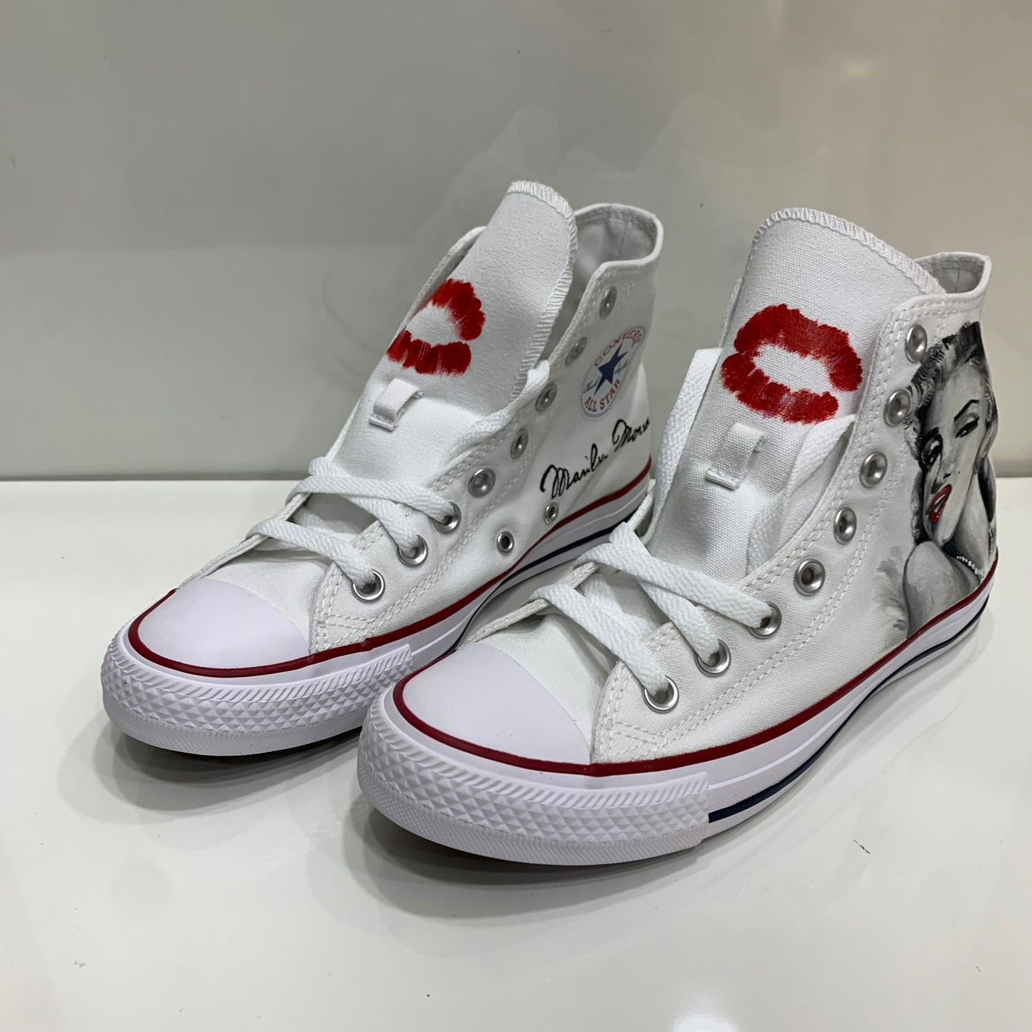 Converse All Star Bianche Alte personalizzate Disegnate Marilyn Monroe