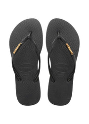 HAV. SLIM LOGO METALLIC BLACK/GOLD - Infradito - Havaianas