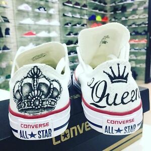 Converse All Star Bianche basse personalizzate Disegnate Queen