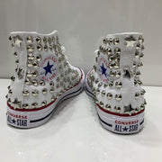 Converse Bianche Alte All star personalizzate con Borchie Argento Stelle