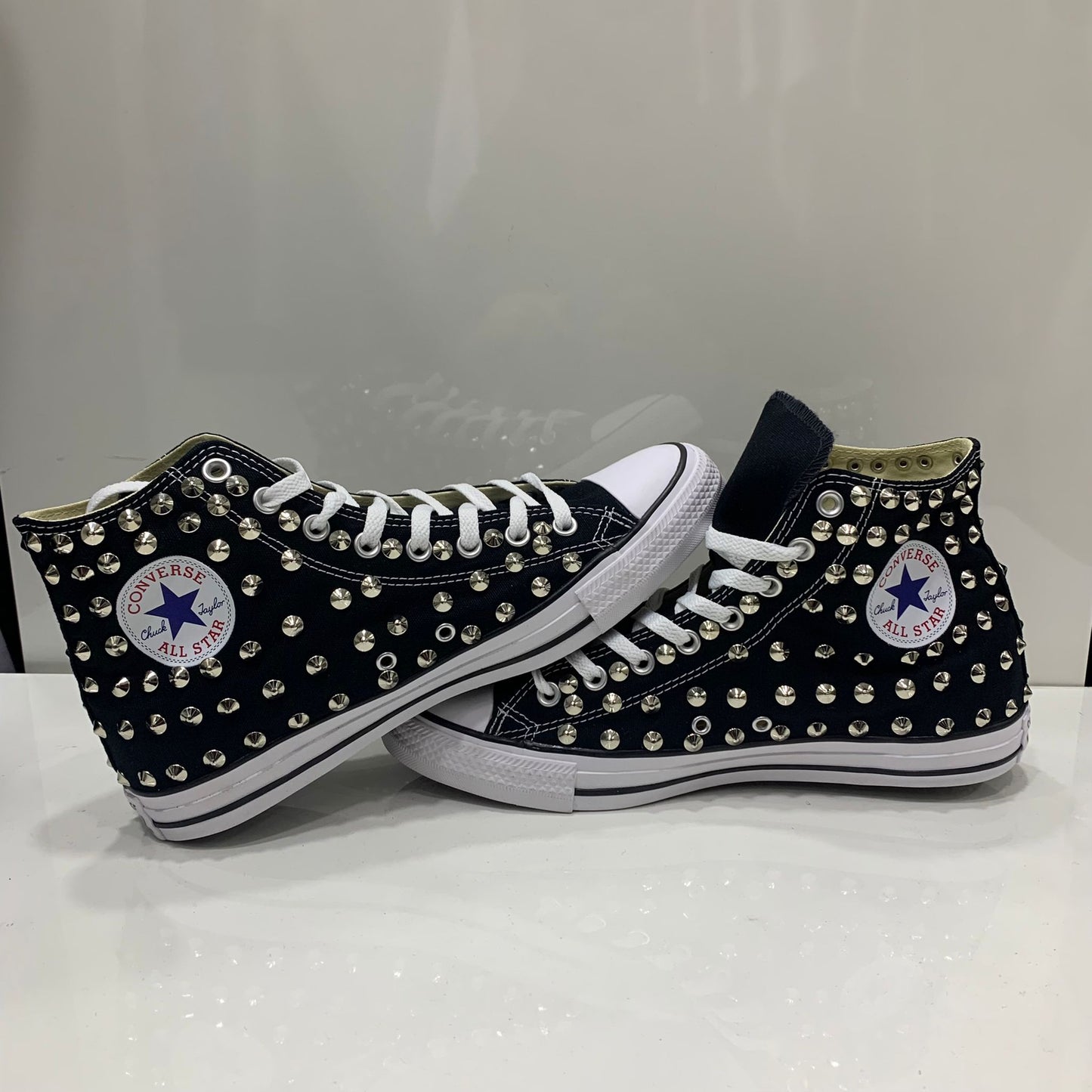 Converse Nere Alte All star con Borchie Argento Full no Logo