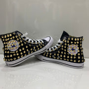 Converse Nere Alte all star con Borchie Oro Teschio