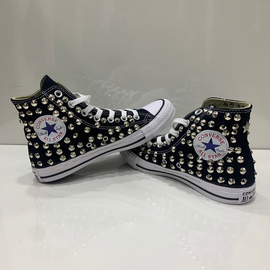 Converse Nere Alte all star con Borchie Argento NO logo Stella