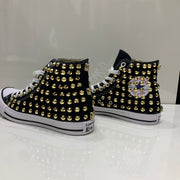 Converse Nere Alte all star con Borchie Oro Teschio