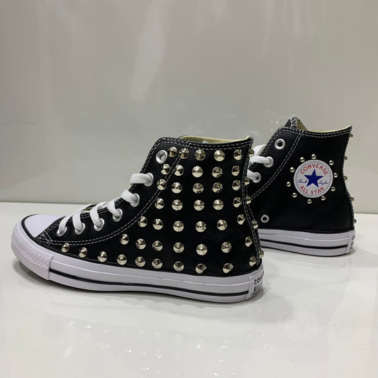 Converse Nere Alte All Star in Pelle con Borchie Argento