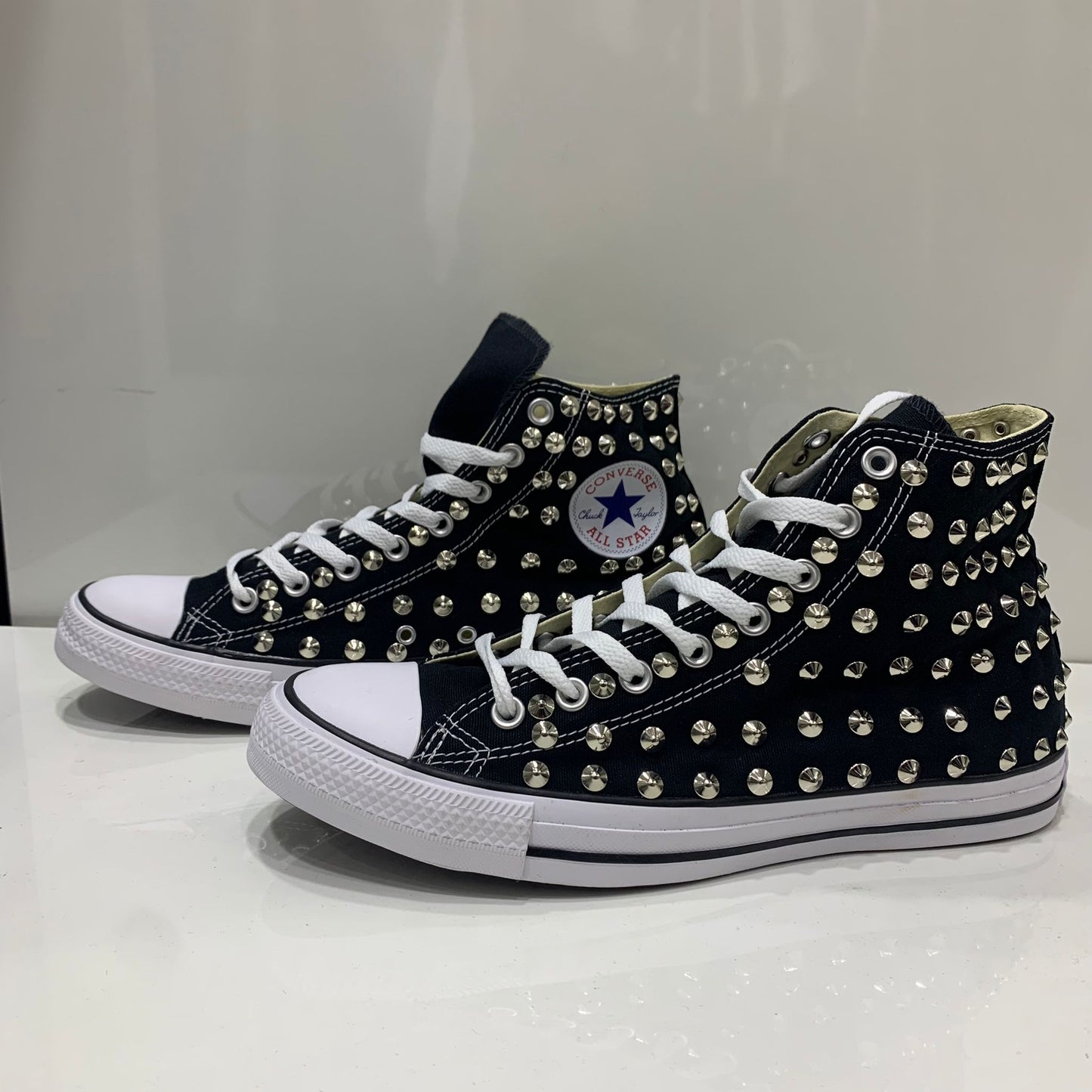 Converse Nere Alte All star con Borchie Argento Full no Logo