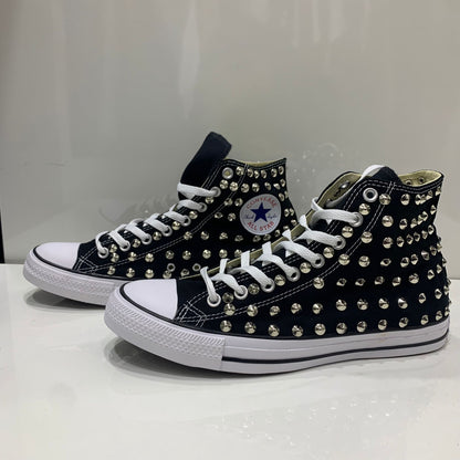 Converse Nere Alte All star con Borchie Argento Full no Logo