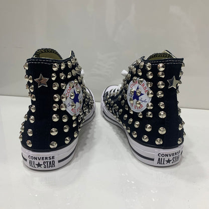 Converse Nere Alte all star personalizzate con Borchie Argento Full Stelle