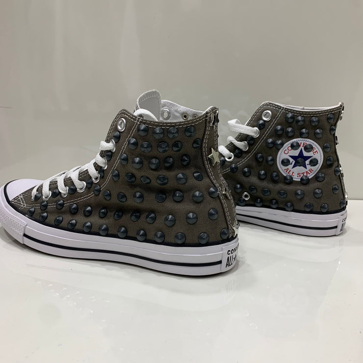 Converse Grigio Scuro Charcol Alte all star con Borchie Grigie in Ceramica Stelle