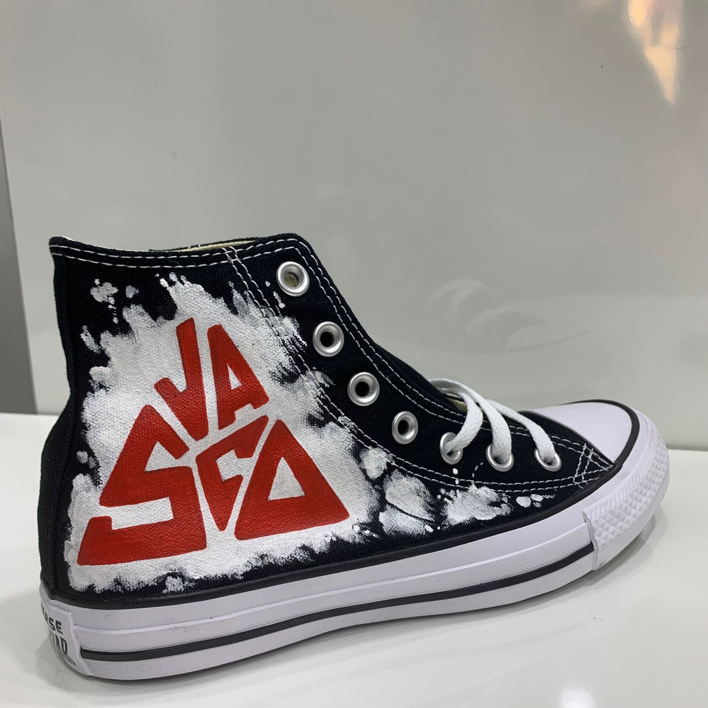 Converse All Star Nere Alte personalizzate Disegnate Vasco Rossi