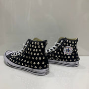 Converse Nere Alte All Star personalizzate  con Borchie Argento effetto sporco