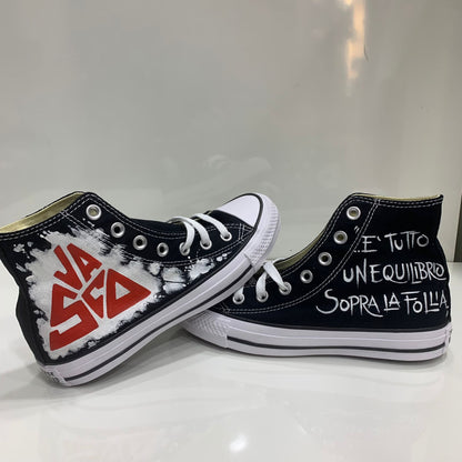 Converse All Star Nere Alte personalizzate Disegnate Vasco Rossi