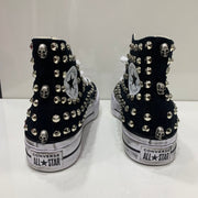 Converse Platform  Alte all star  personalizzate con Borchie Argento Teschi effetto sporco