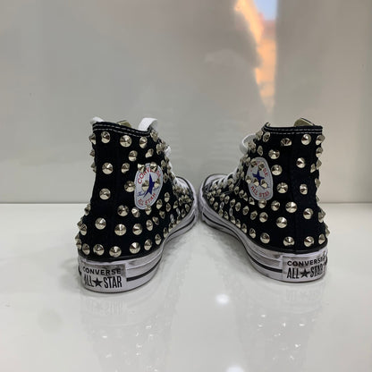 Converse Nere Alte All Star personalizzate  con Borchie Argento effetto sporco