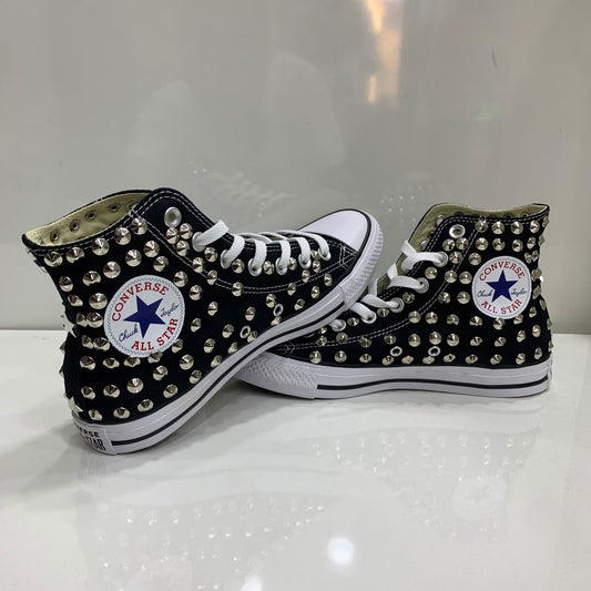 Converse Nere Alte all star con Borchie Argento NO logo Stelle