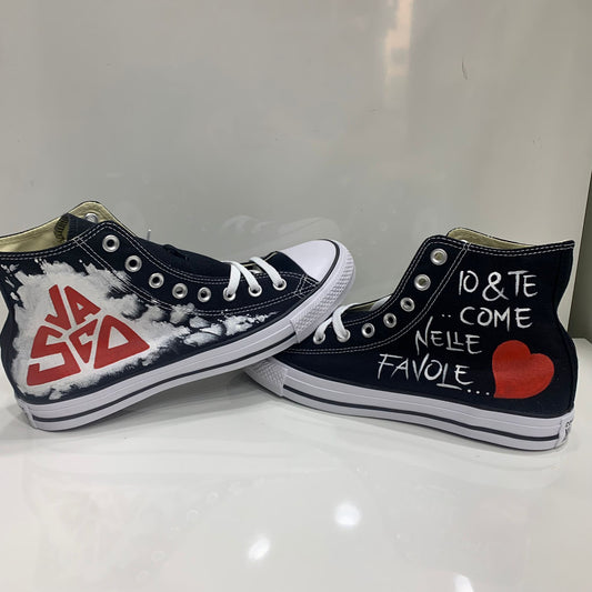 Converse All Star Nere Alte personalizzate Disegnate Vasco Rossi 2