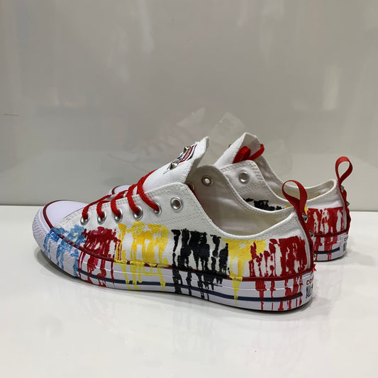 Converse All Star Bianche basse personalizzate con pittura multicolore